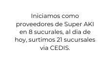 Iniciamos como proveedores de Super AKI en 8 sucurales al dia de hoy surtimos 21 sucursales via CEDIS